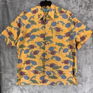 Tori Richard Mens Tropical Fish Button Up Shirt Size L Yellow Aloha